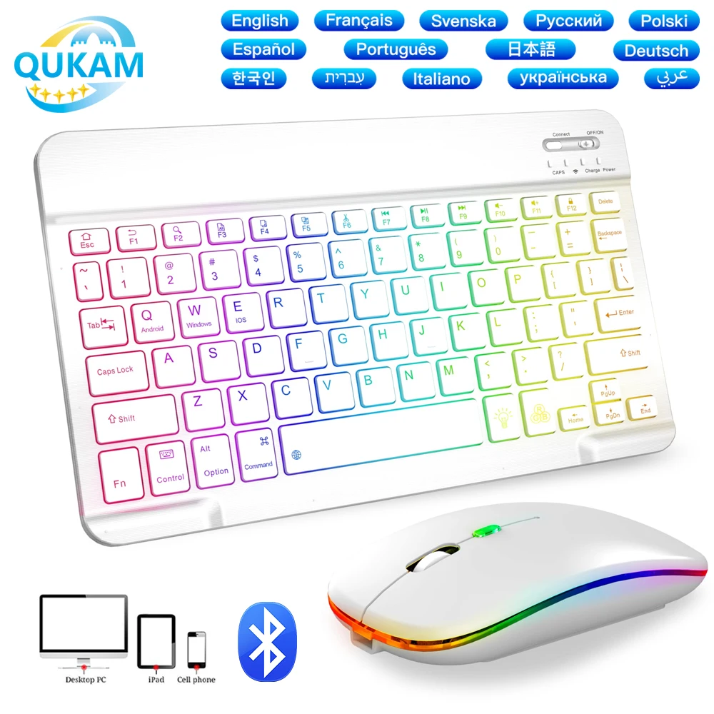 

QUKAM 2025 New Portable Backlit Bluetooth Wireless Keyboard with Mouse For iPad Xiaomi Samsung iOS Android Windows Tablets Phone