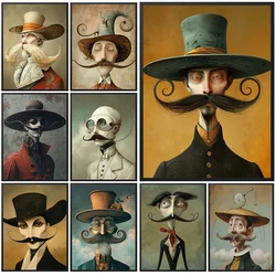 Vintage Whimsical Surreal Man with Mustache Prints Wall Pictures For Living Room Poster Wall Art Canvas Painting Unframed