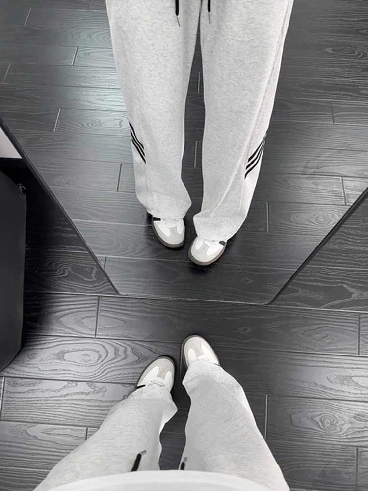 Men's Loose Straight Leg Sweatpants Heavyweight Casual Leisure Pants Autumn Season American Sle Cleit Trousers White ey...