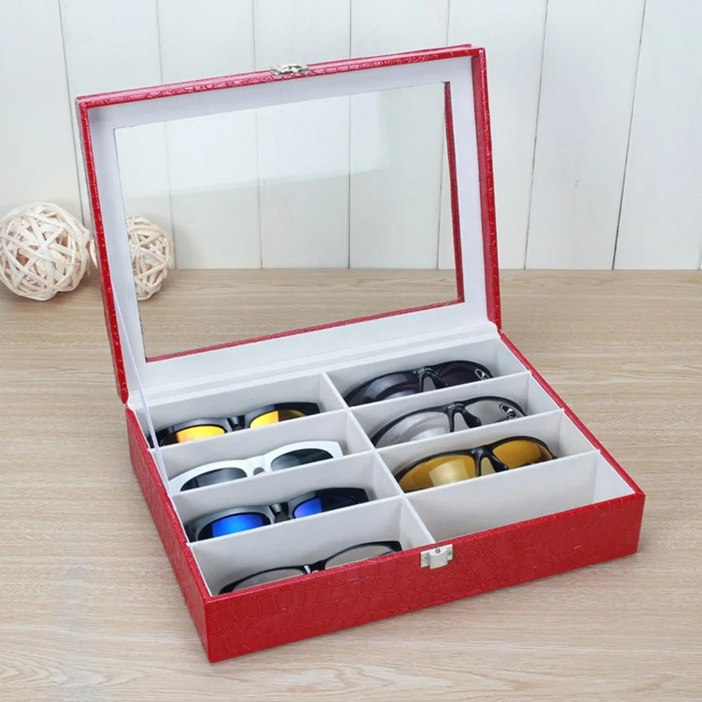 

1Pcs PU Sunglasses Display Box 8 Slot Glasses Storage Case Alligator Grain Organizer Clear Window Holder Perfect for Home Shop