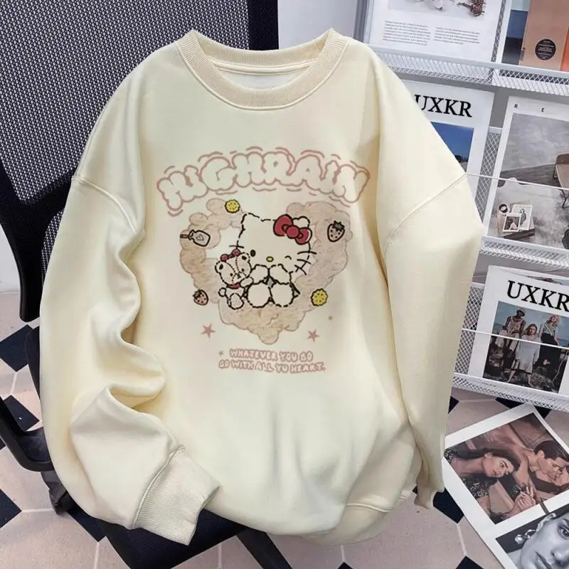 

Sanrio Hello Kitty женские толстовки с круглым вырезом Cuteore мультфильм студенческие осенние и зимние топы с длинными рукавами женская одежда новая