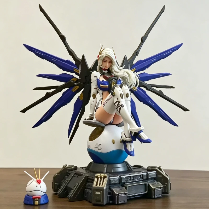 36cm-mobile-suit-freedom-gunpla-mecha-musume-action-figure-with-haro-collectible-anime-statue-model-toy-desktop-ornament-gifts