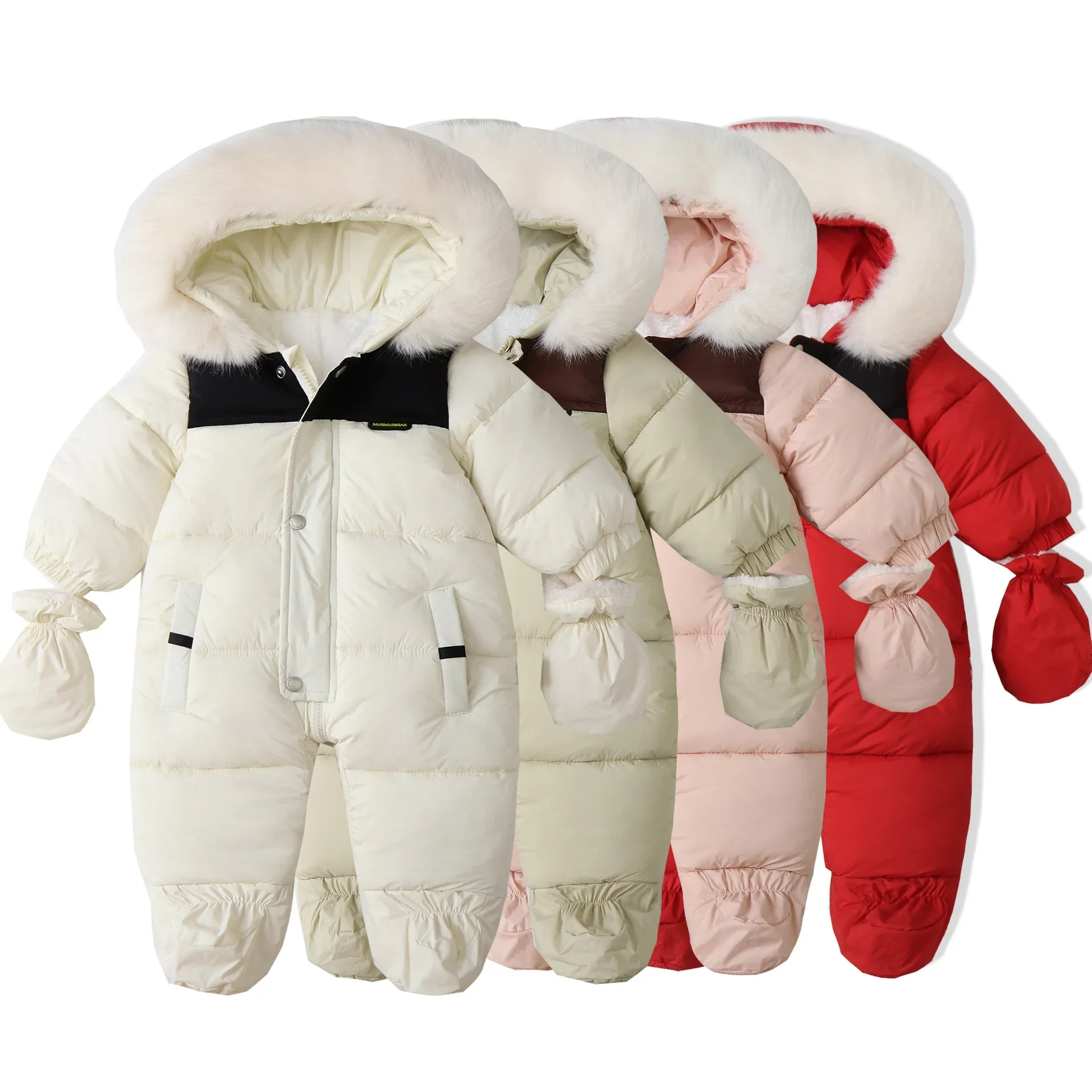 

Hooded Fleece Thickened Romper Children's Onesie 2024 Winter New Baby Climbing Clothes with Gloves Newborn Baby Footied Outfits