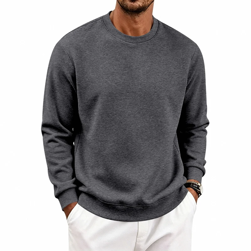 Einteiliger, locker sitzender, klassischer, mit Fleece gefütterter Rundhals-Langarm-Sweatshirt für Herren, warmes, winddichtes, lässiges Winter-Oberteil – Detail 33
