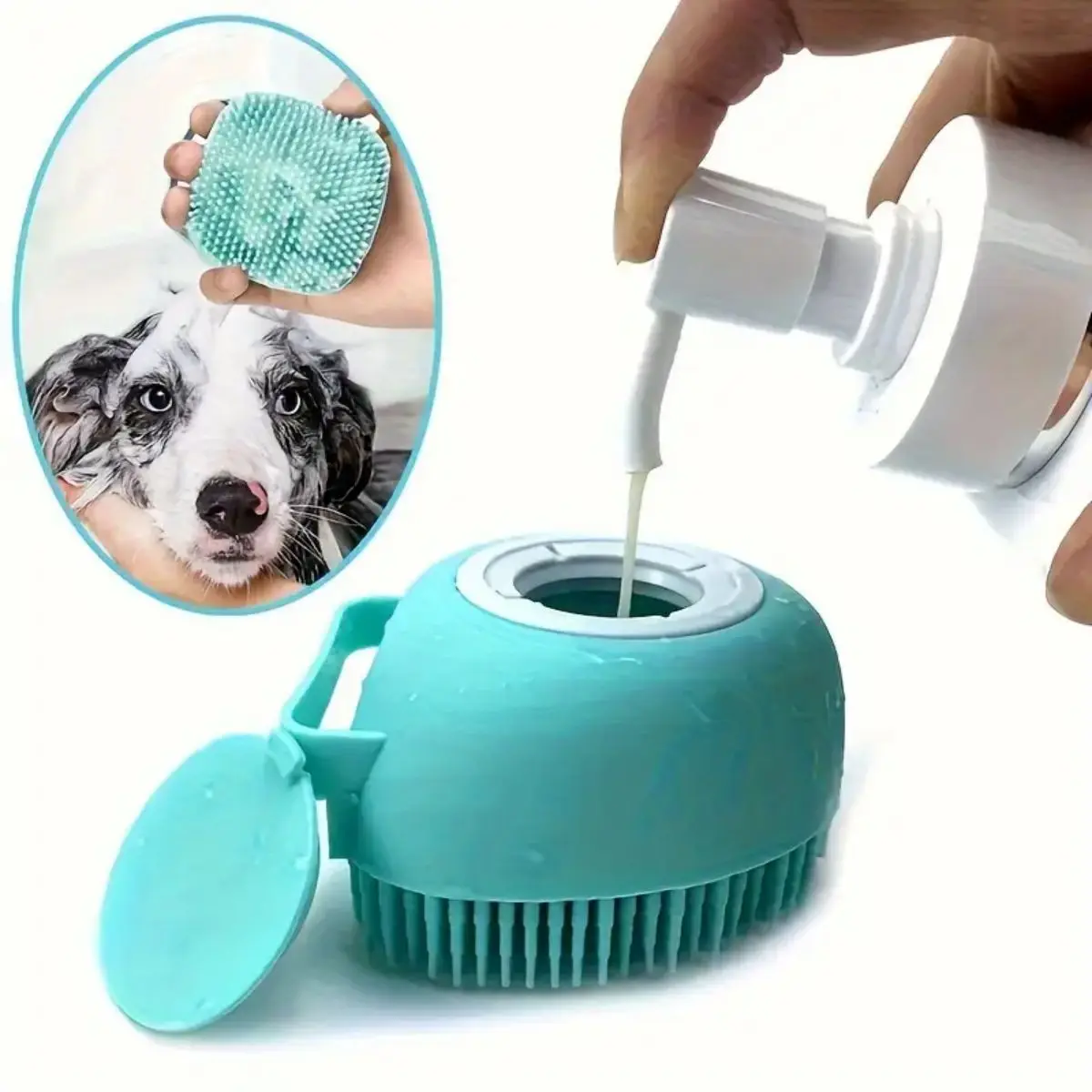 1pc Soft Silicone Dog Bath Brush - Gentle Massage with Shampoo Dispenser - Efficient Cat Grooming Brush for a Paws-itive Cleanin