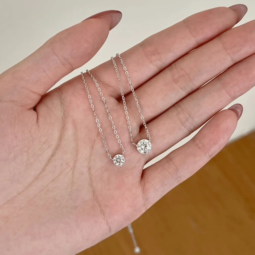 

New S925 silver necklace niche plain silver chain simple and versatile round zircon collarbone chain for girls