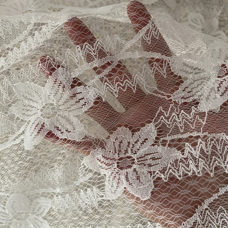 

2025 New Mesh Hollow Wedding Lace Fabric 130CM Wide and Thin Embroidered Lace Fabric Party Dress, Dress Accessories