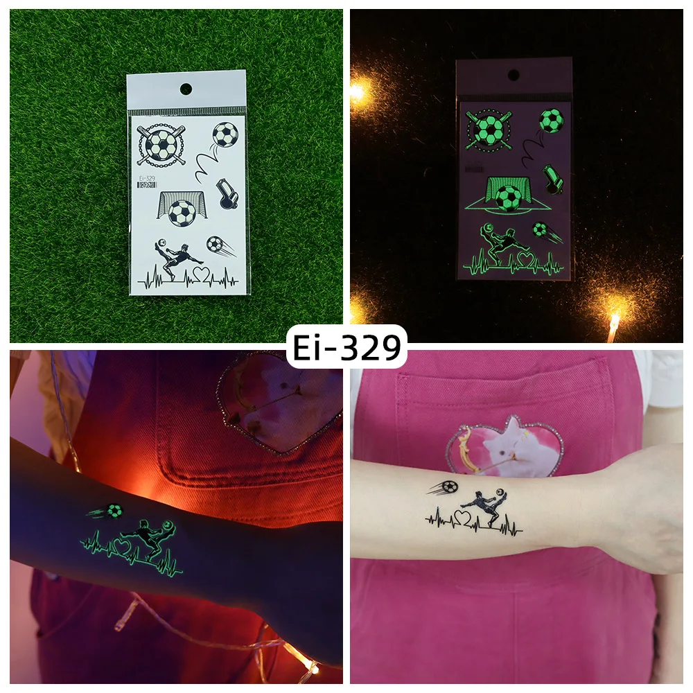 

Зеленые светящиеся татуировки, водонепроницаемые наклейки, мультяшные футбольные временные татуировки, светящаяся паста на лице, руку, ногу, подарок для него
