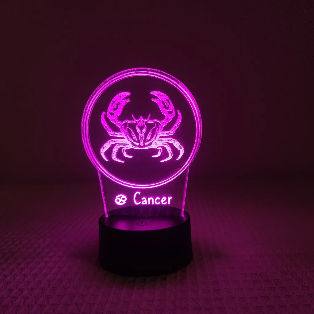 Kanker lampu malam 12 zodiak-akrilik, sakelar 7 warna, kamar tidur & Hadiah