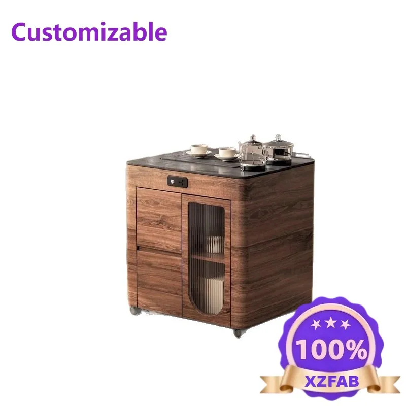 Factory Direct 2026 Balcony household small apartmenttable multi-functional tea cart  table solid wood Kung Fu tea mobile retrac