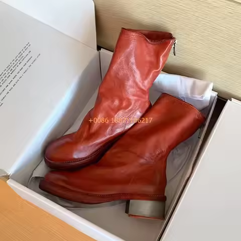 Genuine Leather Sexy Ladies Chelsea Boots 2025 Spring New Round Thick Heel Short Boots Solid Color Fashion Zipper Casual Boots