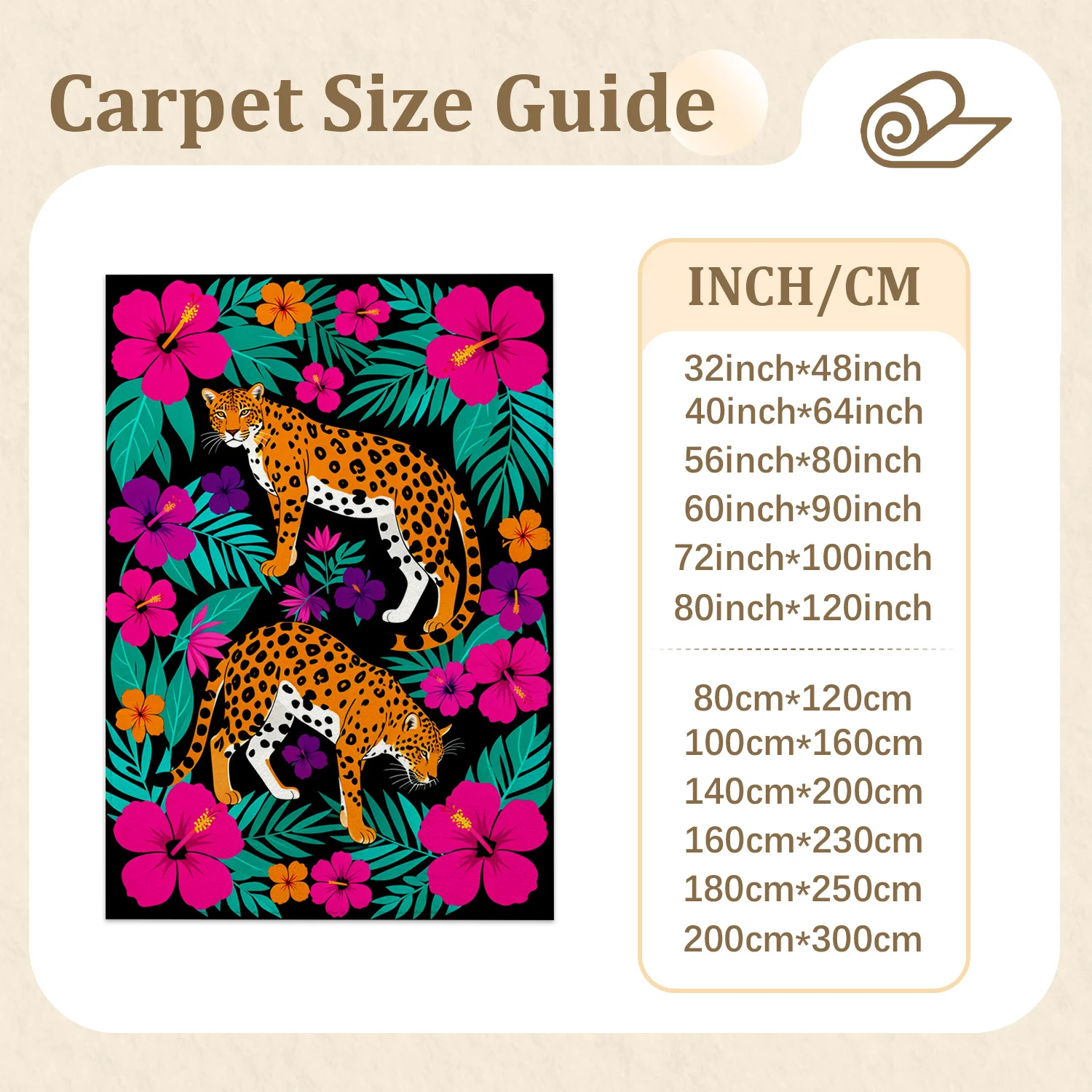 Tropical Leopard Hibiscus Floral Area Rug, Velvet, Machine Washable, Resists Shifting, for Living Room, Bedroom, Entryway, Dining Area, Ideal for Halloween, Thanksgiving, Christmas, New Year, Black Friday, Cyber Monday Home Accent