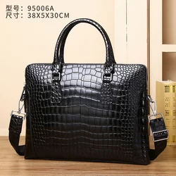 New Crocodile Leather Handbag Large Capacity Business Men's Document Computer Bag Fashion Multi compartment Shoulder Bag