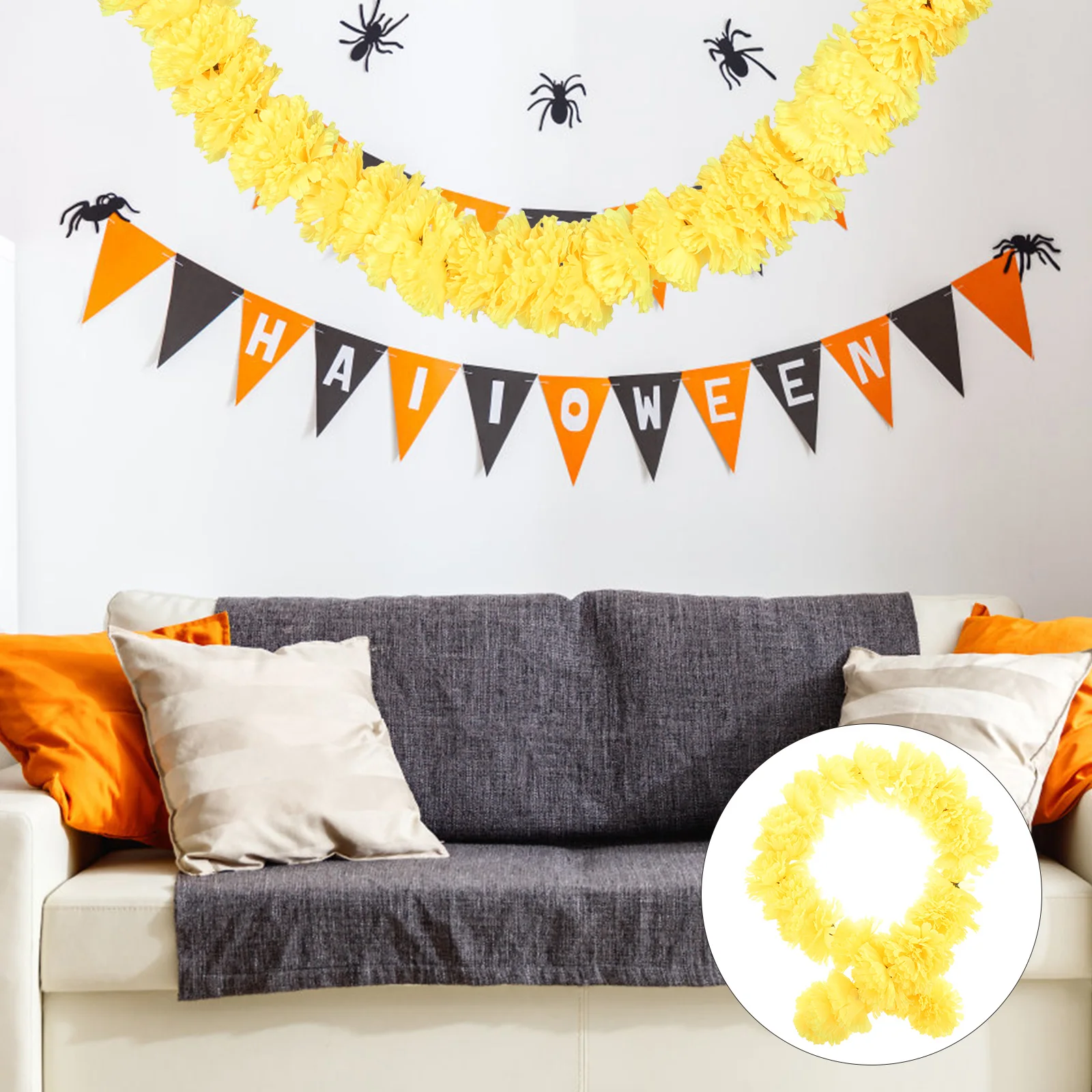 

Marigold Garland Halloween Decorations Hanging Ornament For Home Kitchen Bedroom Wall Tree Mantel Railings Outdoor Indoor Party
