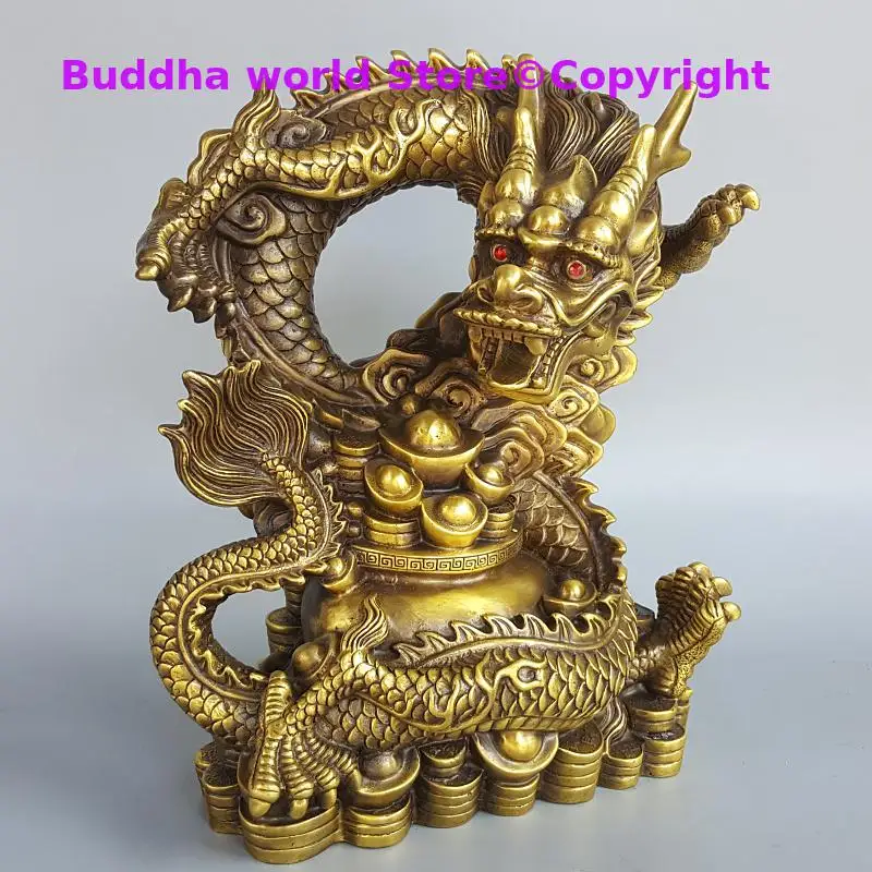 Asia HOME Bring wealth money ZHAO CAI GOOD LUCK Royal Dragon JU BAO PEN FENG SHUI Statue Home store Company mascot talisman