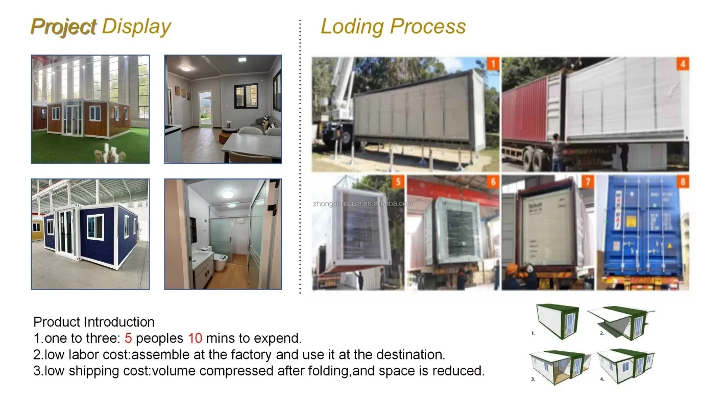 Case pieghevoli modulari di lusso prefabbricate a 2 camere da letto di lusso Piccola casa 20 piedi 40 piedi Casa contenitore espandibile piccola casa
