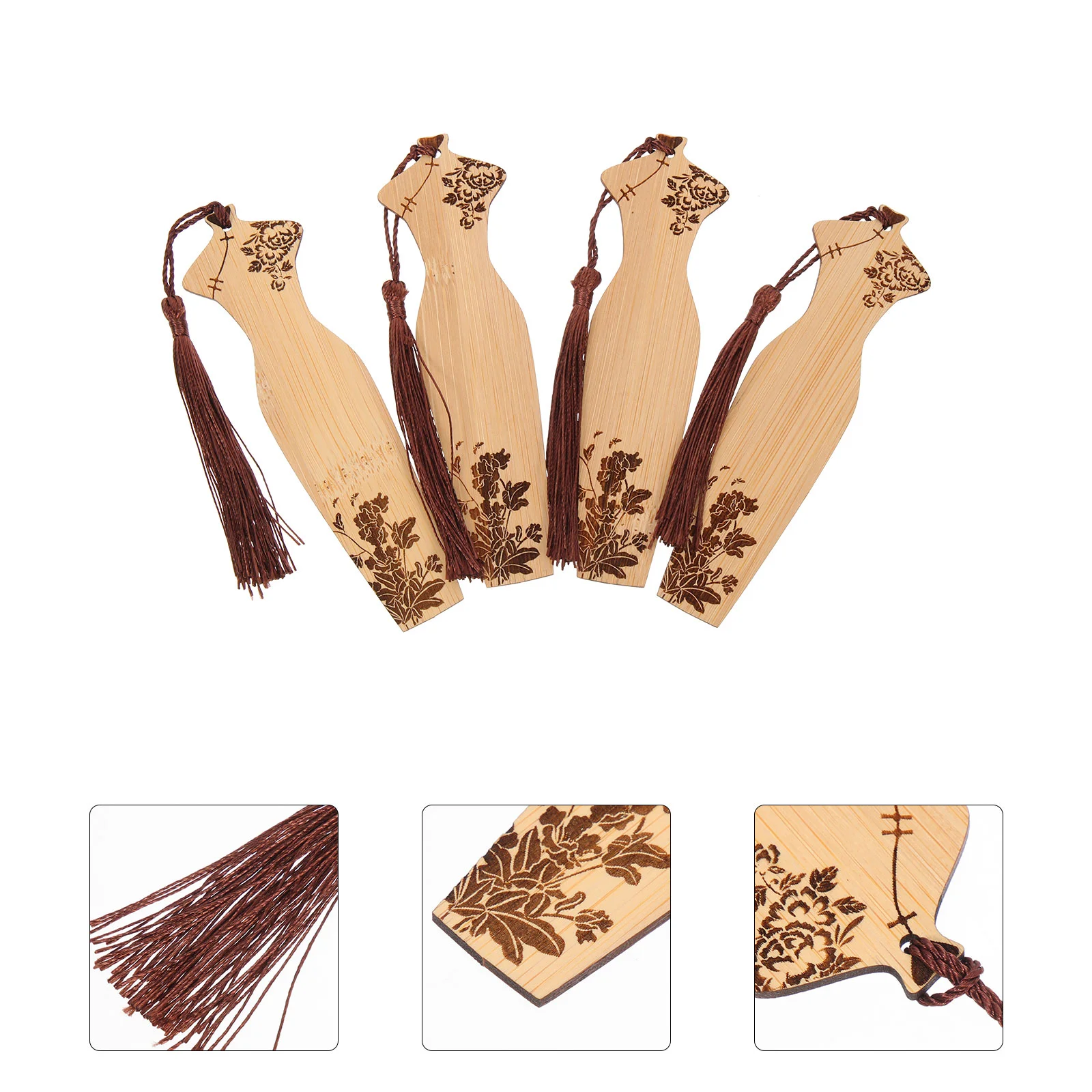 4 Pcs Cheongsam Shape Bookmark Carving Labels Decor Classical Wooden Bookmarks Paper Markers Gift Tags Girls School Supplies