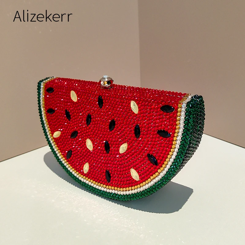 

Alizekerr Watermelon Shaped Diamond Evening Bags Women Boutique Gorgeous Rhinestone Clutch Purses And Handbags Wedding Party