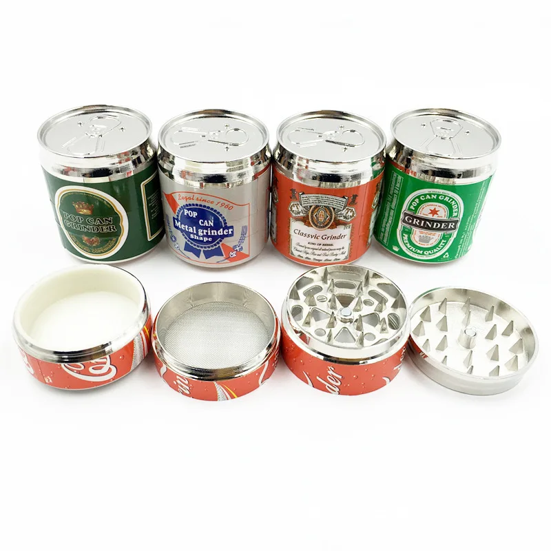 50mm Zinc Alloy Herb Smoking Tobacco Grinder Crusher 4 Layer Tobacco Grinder Small Beer zip top Can Metal Grinder Grinder