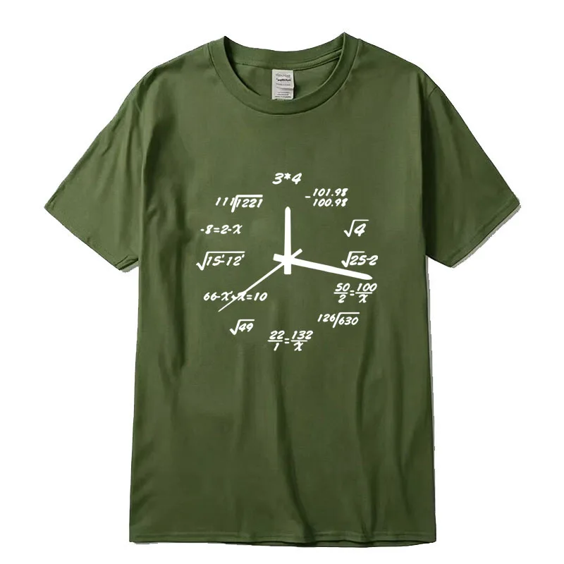 Men's T-shirt Cotton Blend Casual Funny Math Clock Print Summer Loose O-neck T-shirt for Men Short Sleeve Cool T-shirt Male Tops