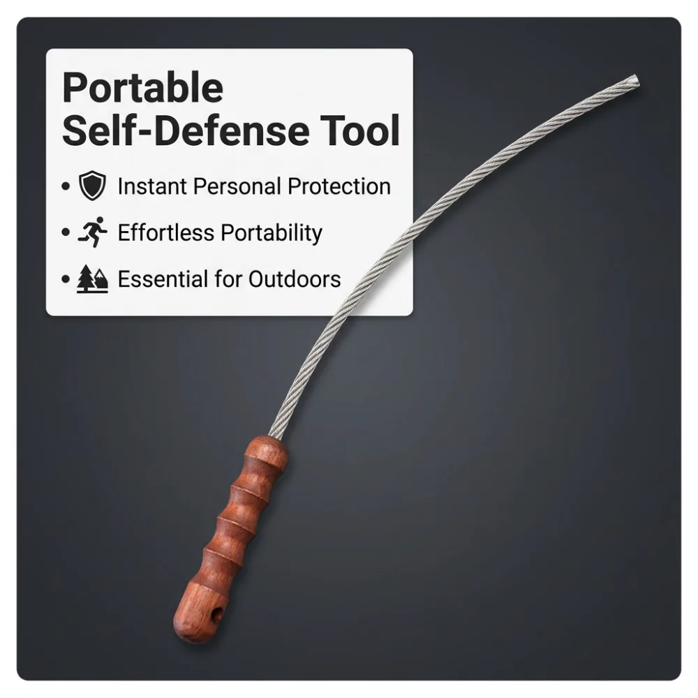 Tactical Whip Wood Handle Emergency Tool Self Defense Aluminum Anti Skid Glass Breaker Emergency Hammer Survival Kit