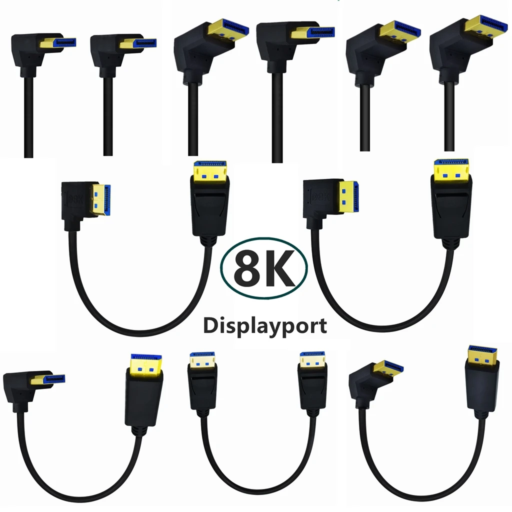 90 Degree Angled DisplayPort 1.4 Cable 8K 4K HDR 165Hz DisplayPort Adapter For Video PC Laptop TV High Speed 32.4Gbps DP Cable