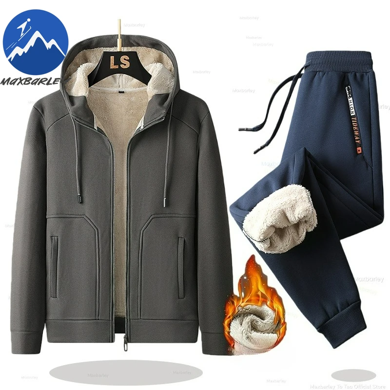 

Maxbarley Cashmere Men Fleece Warm Tracksuit Male Winter Warm Hooded Fashion 8XL Hoodies + Pants Two-piece Set Sportswear Sets