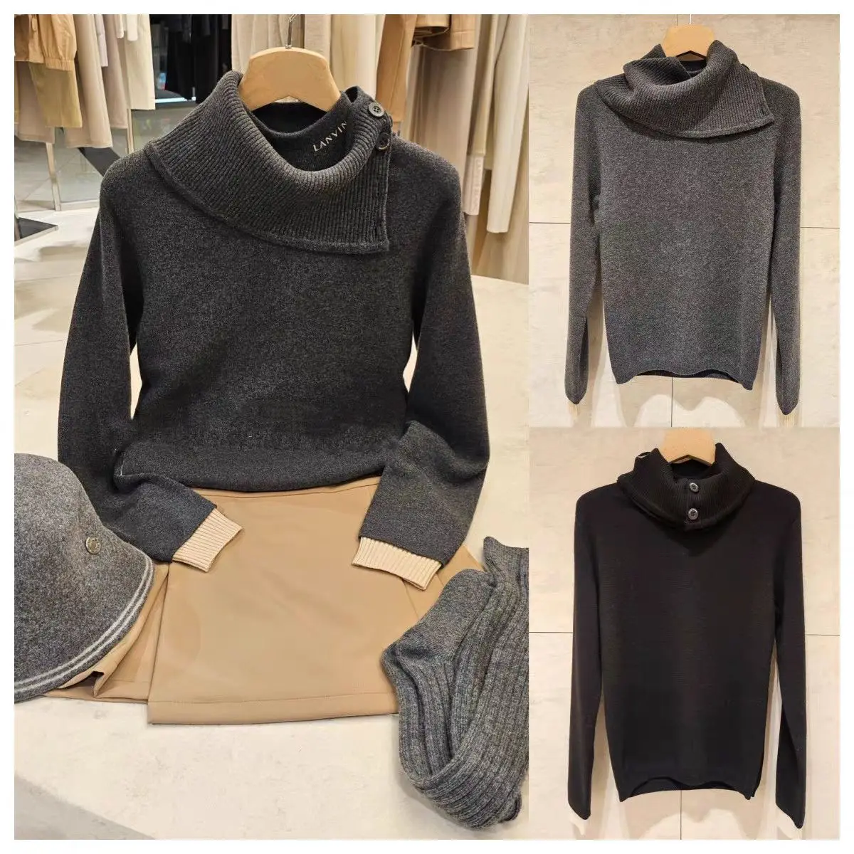 ملابس جولف نسائية جديدة: بلوزة محبوكة بأكمام طويلة وياقة مدورة متعددة الاستخدامات مع أدفأ للرقبة للراحة #1