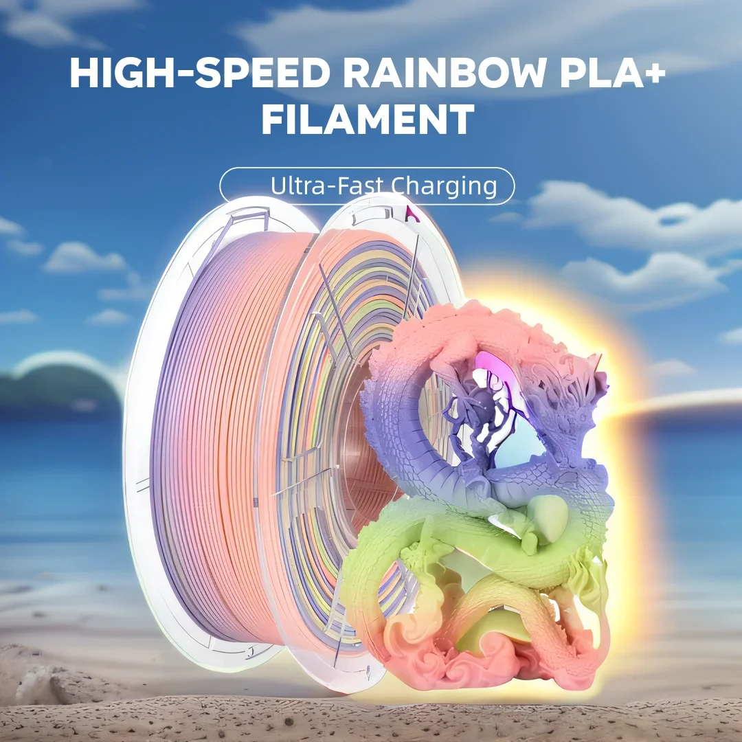 High Speed Rainbow Filament, Fast Changing Color Rainbow PLA+ Filament 1.75mm Designed for High Speed 30-600mm/s,Fast Speed PLA