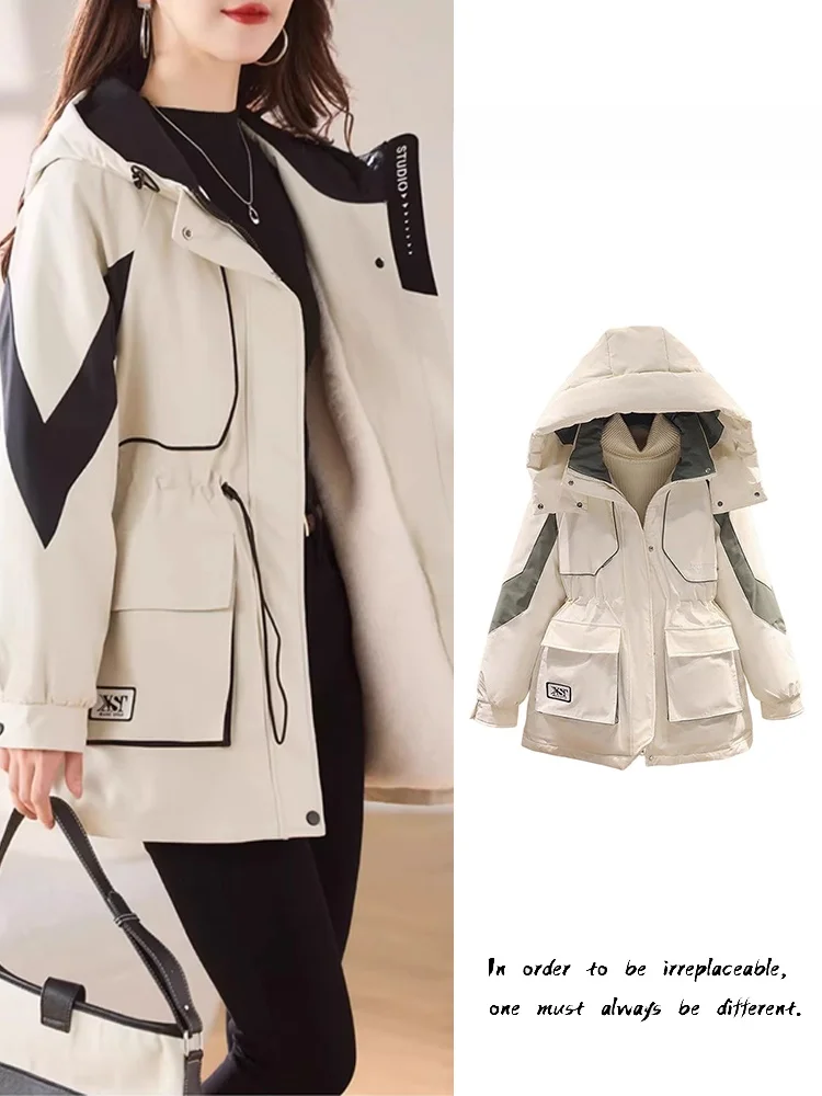 

Women's Winter Thiened Cotton Parka Coat Hooded Jaet Loose Fit Faionable Korean Sle Long Sve Zipper Closure