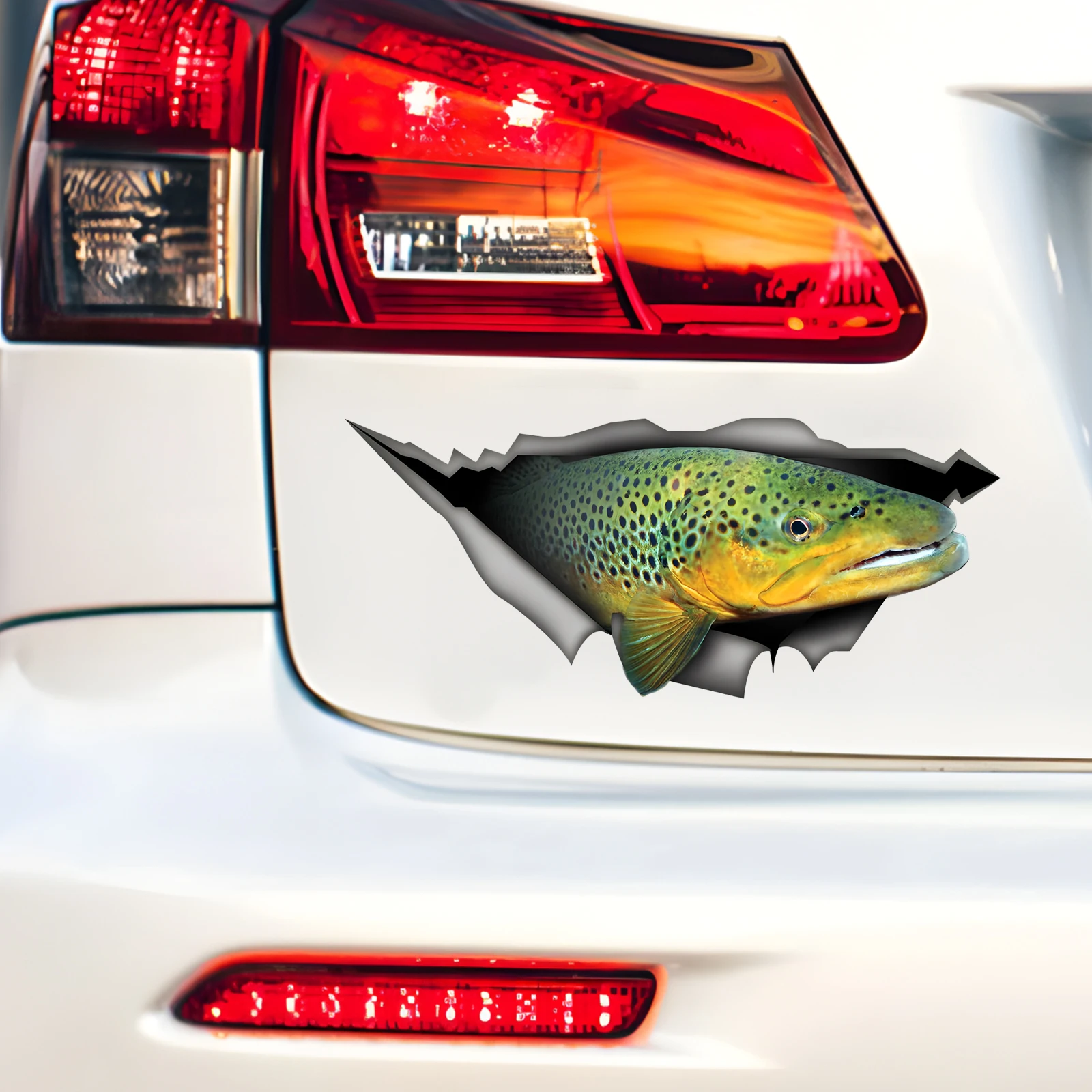 DK523# Green Ornamental Fish Car Stickers Scratch Blocking Self-Adhesive Waterproof Decal, Used for Car, Laptop, Motorcycle, Van