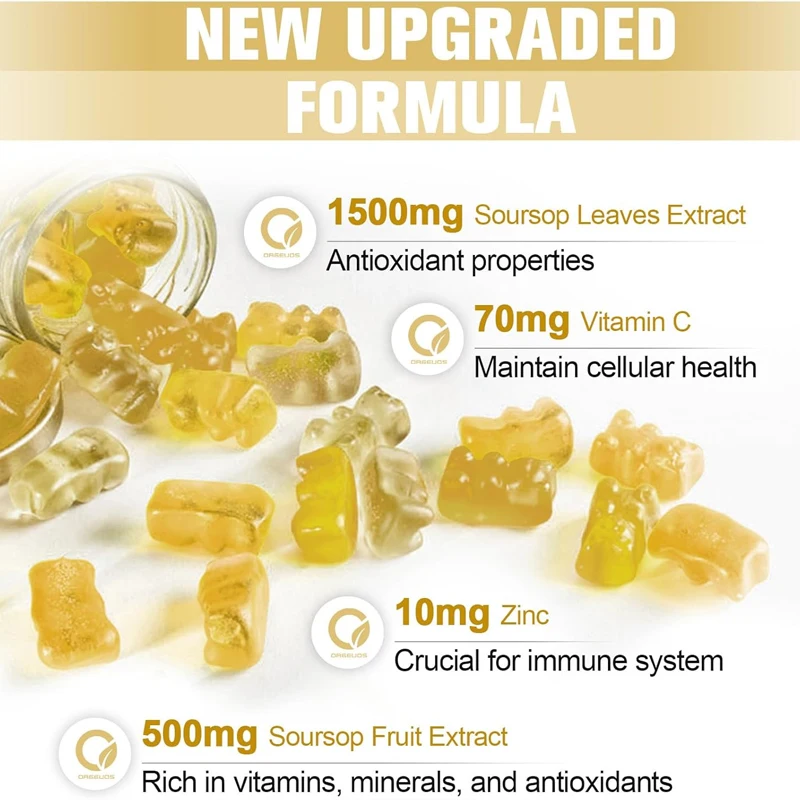 Sourhop Graviola gummies - Organic prickly fruit leaves and fruit extracts - Digestive aid, immune support