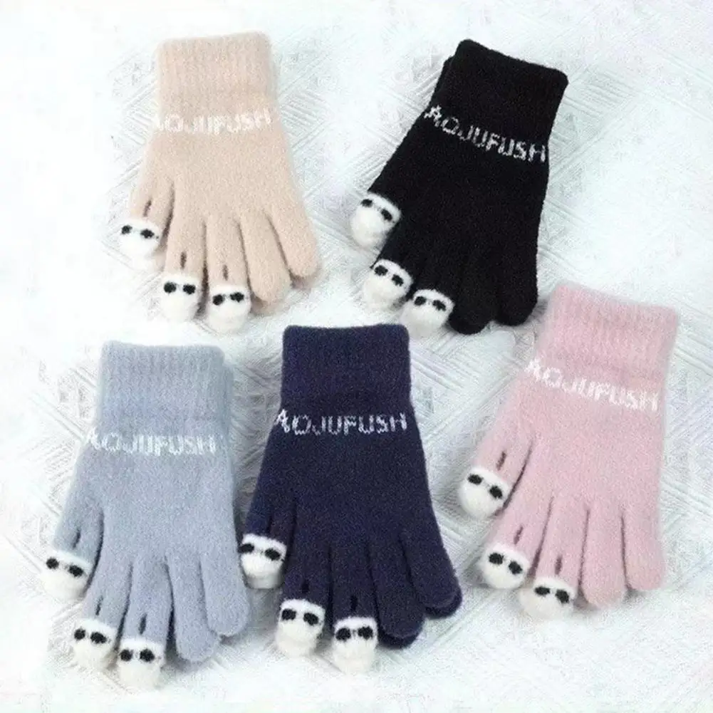 

Unisex Winter Gloves Full Fingers Gloves Winter Gloves Resistant Knit Funny Cartoon Face Touch Screen Color Matching Full