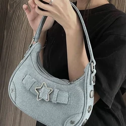 Borsa Hobos Casual da donna Vintage Y2K borsa con manico superiore Denim Star Decor regalo in tinta unita per ragazze borse per ascelle femminili borsa Tote Bag