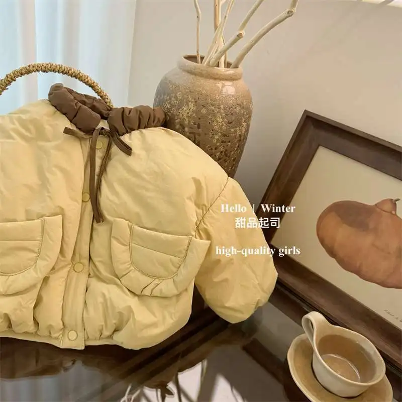Girl Baby Coat Autumn/Winter New Children's Wool Inner Color blocked Stand up Collar CottonThickened Cotton Coat