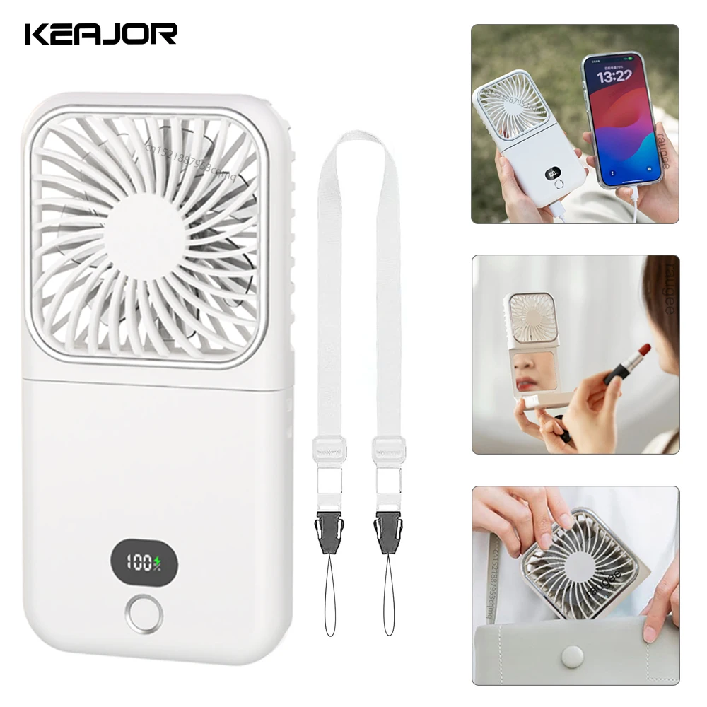 

Портативный вентилятор Перезаряжаемый портативный подвесной вентилятор на шею Циркулятор воздуха 2500 мАч Складные мини-ручные вентиляторы с зеркалом Power Bank