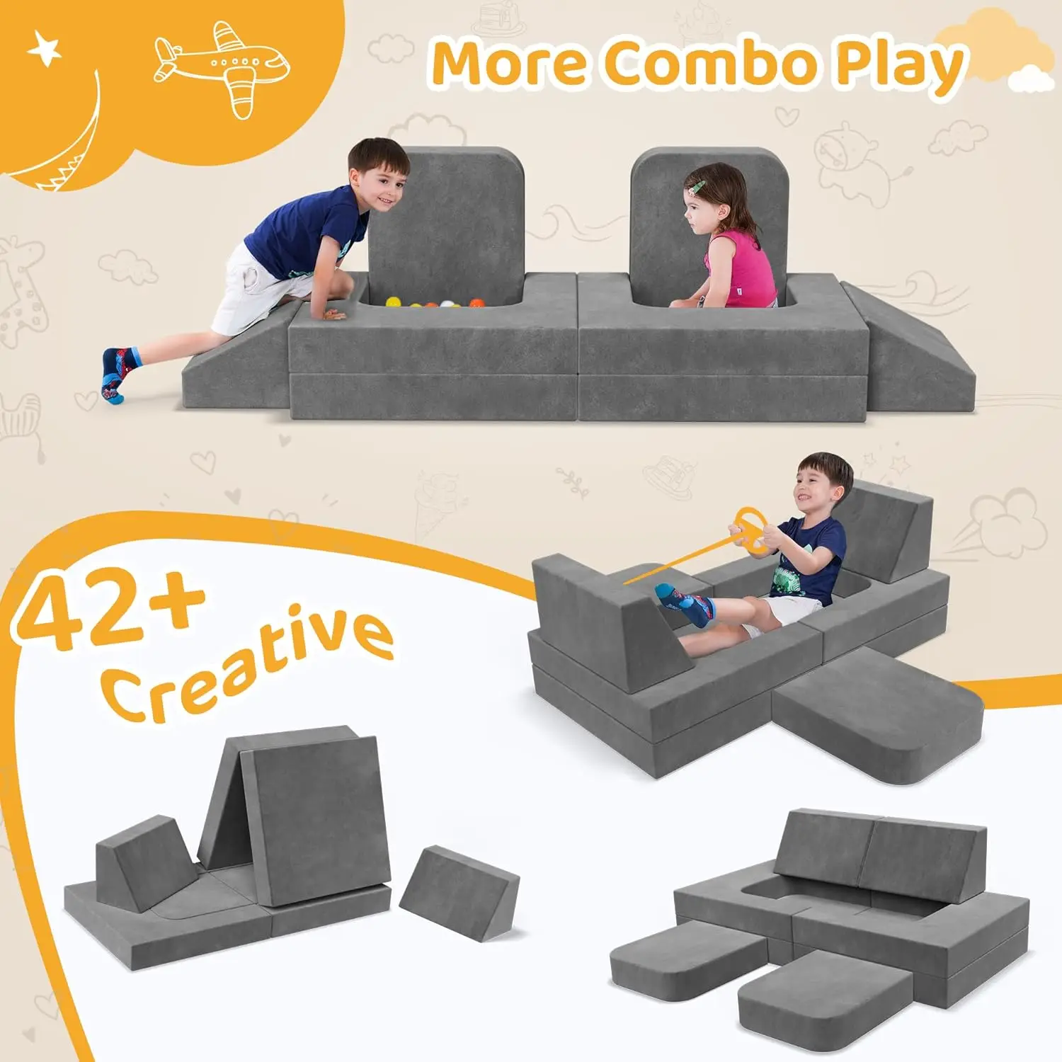 Sofa bermain anak-anak Modular, dapat dikonversikan-Sofa balita & anak Sofa DIY untuk ruang bermain kamar tidur kamar bayi bebas dilepas