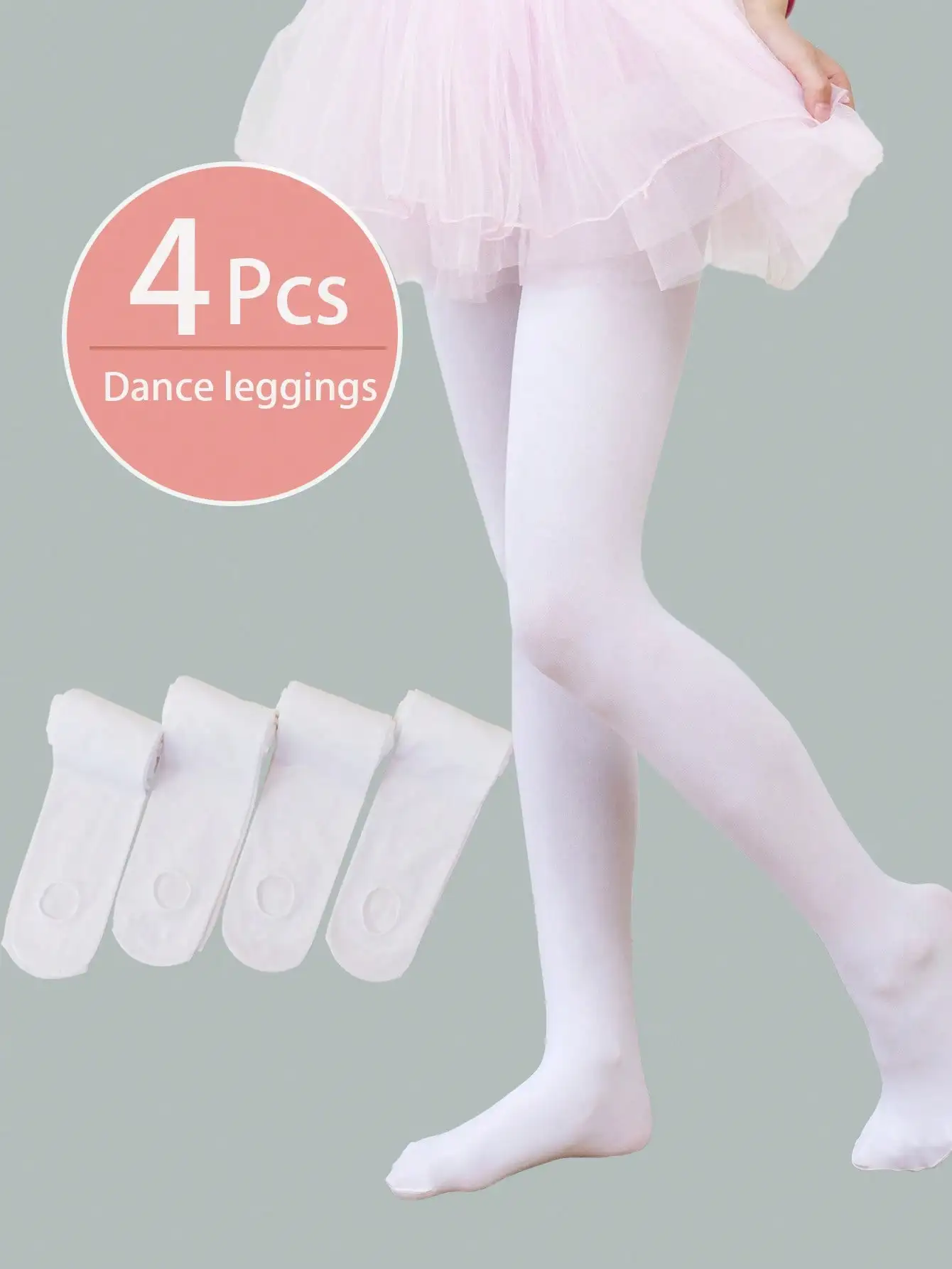4er-Set Mädchen-Tanzstrumpfhosen mit Fuß, aus Nylon-Spandex, Ballett-Leggings für Kinder von 2-14 Jahren, für Tanzunterricht und Übung – Detail 3