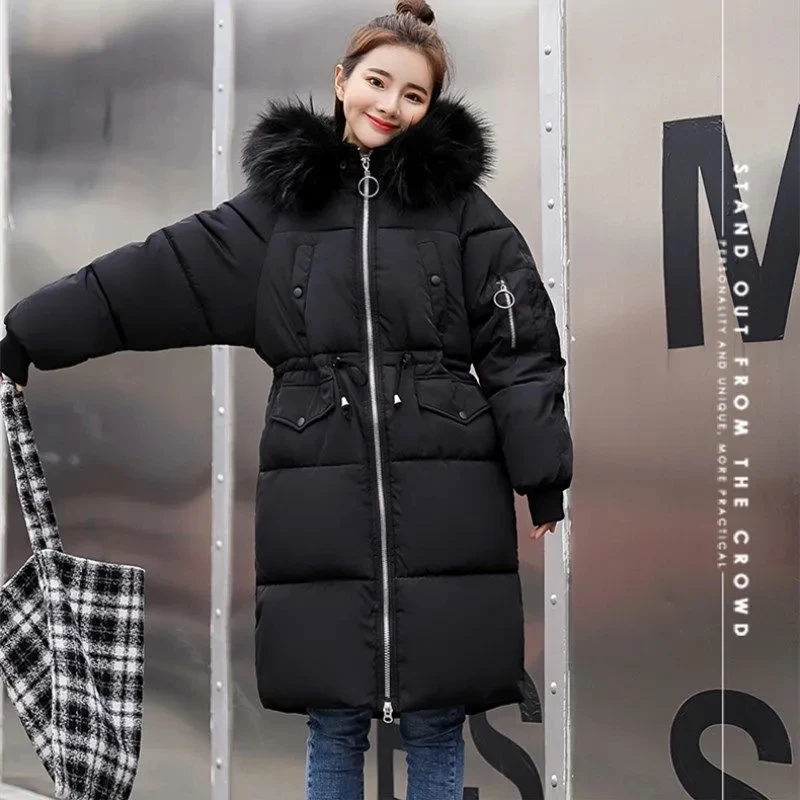 2025, Winter Neue Koreanische Ausgabe Große pelz kragen Lose Baumwolle Jacke frauen Verdicken Mantel Parker Weibliche Medium Länge Warme mantel