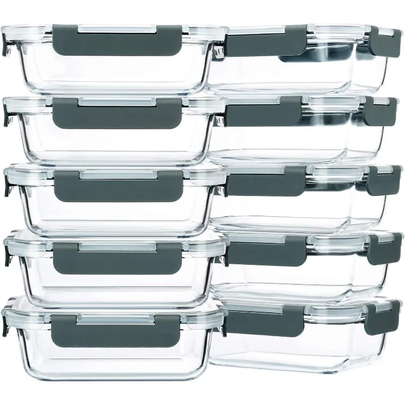 

10-Pack,22 Oz Glass Meal Prep Containers,Glass Food Storage Containers with lids,Glass Lunch Container