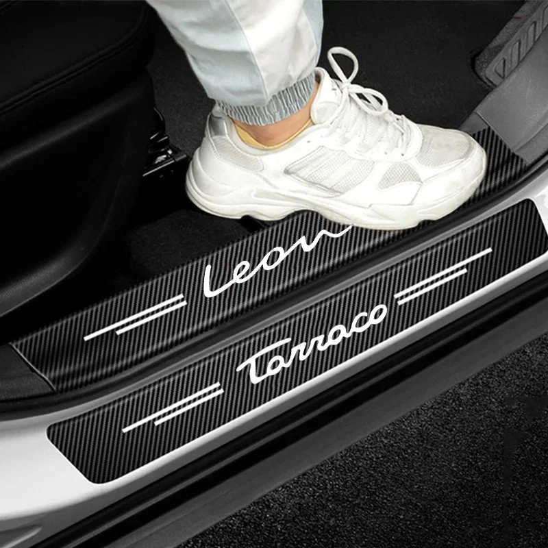 Carbon Fiber Car Door Sill Stickers Scuff Scratch Threshold Strip for SEAT Leon Tarraco Logo Bumper Protect Film Accessories