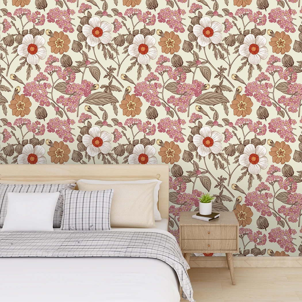 

Peel & Stick Wallpaper Garden Floral Pink Contact Paper Vintage Flower Wallpaper Plant Self Adhesive Wall Paper Vinyl Film