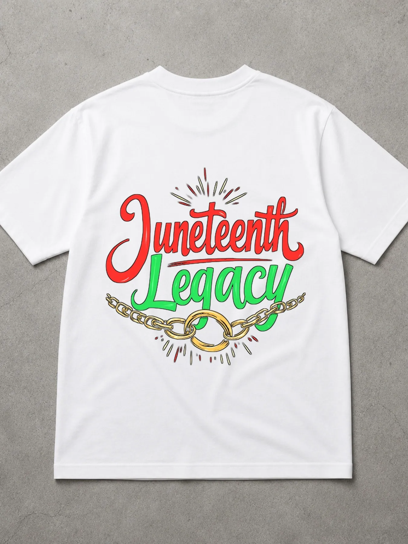 Men's Summer Graphic T Shirt Casual Oversized Fashion Tee Printed With Juneteenth Legacy Text And Linked Golden Chain Design Cas