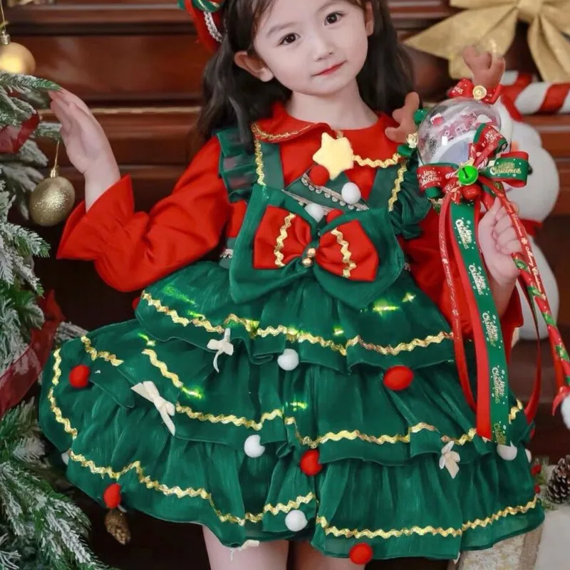 

Рождественский комплект детской одежды, пышная юбка в стиле Лолиты для девочек, костюм для выступлений, платье 2026, зимнее платье принцессы для девочек, комплект LI835