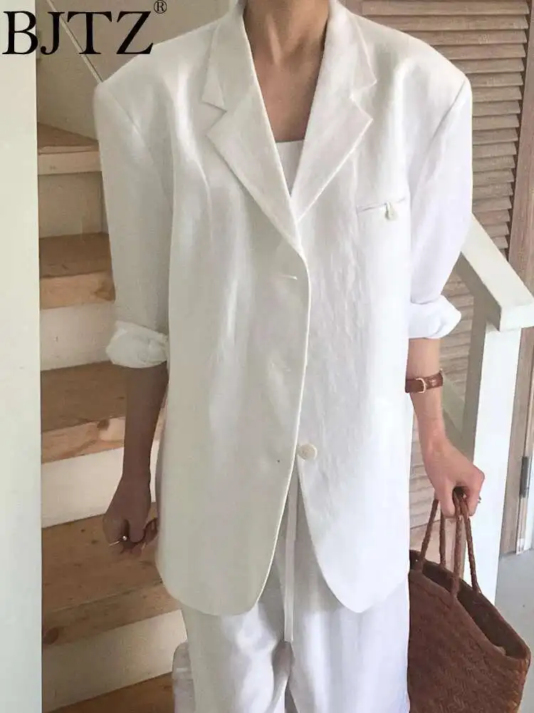 

BJTZ Linen Blazer Jacket For Women's 2025 Spring/summer Korean Version, Elegant Casual Design, Thin Cotton Linen Top