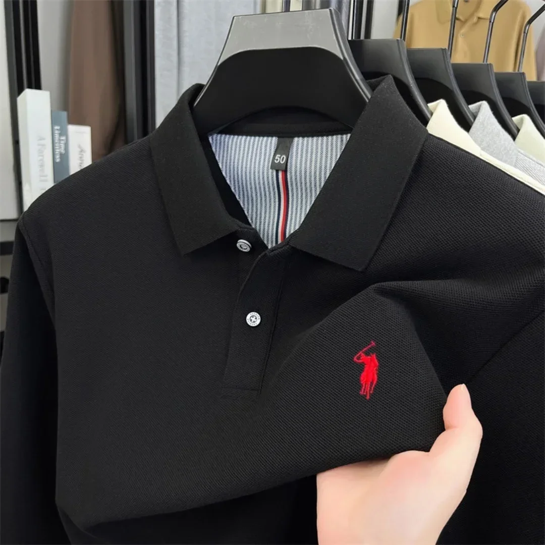 100 % reine Baumwolle, hochwertige Marke, Herren-Polohemd mit langen Ärmeln, Herbst-/Winterkollektion, modisches, luxuriöses Golfoberteil mit Stickerei, lässiges T-Shirt. – Detail 34