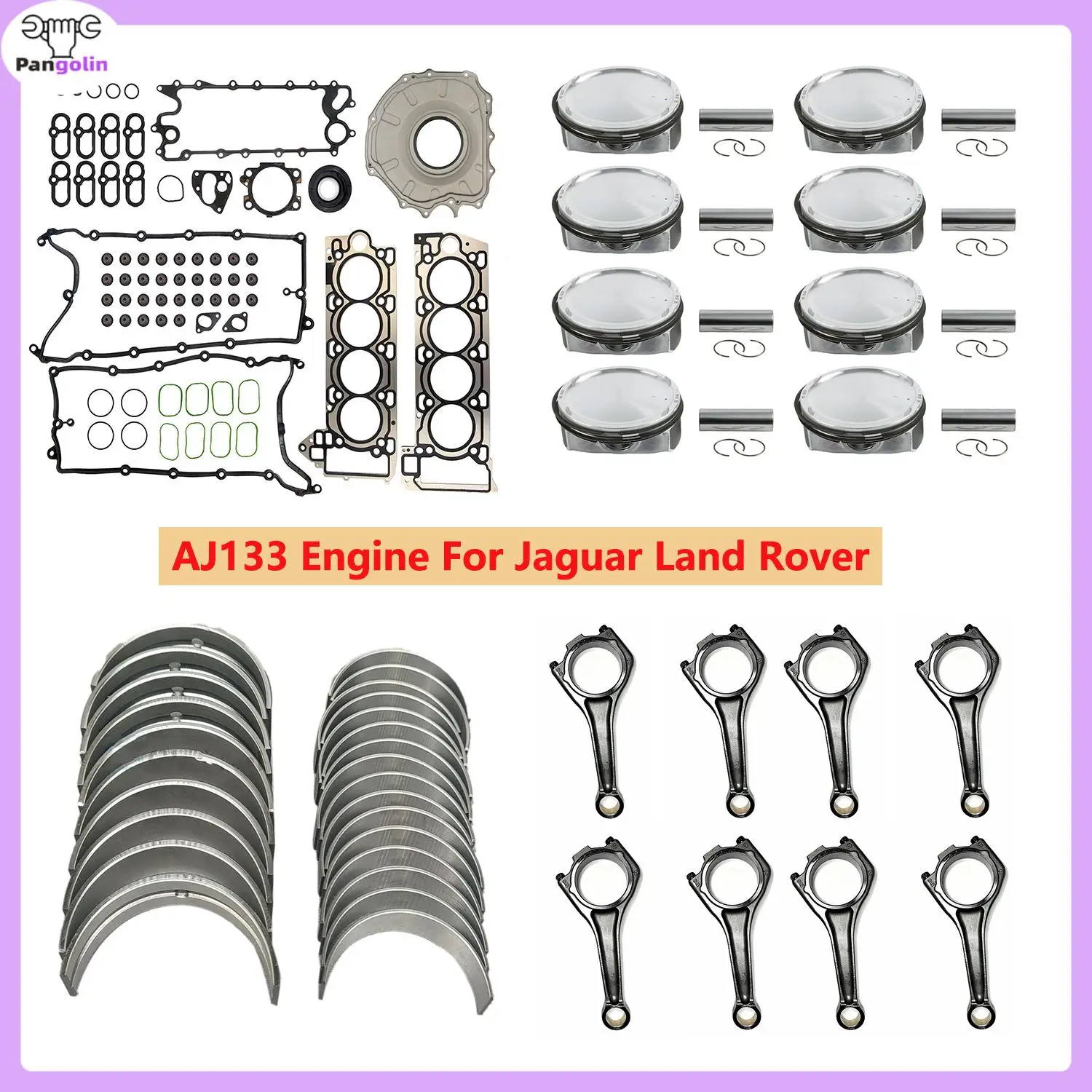 AJ133 Engine Cylinder Head Gasket & Connecting Rod & Piston & Rings Kit Bearing For Jaguar XJ XF XK XE Land Rover LR4 5.0L V8