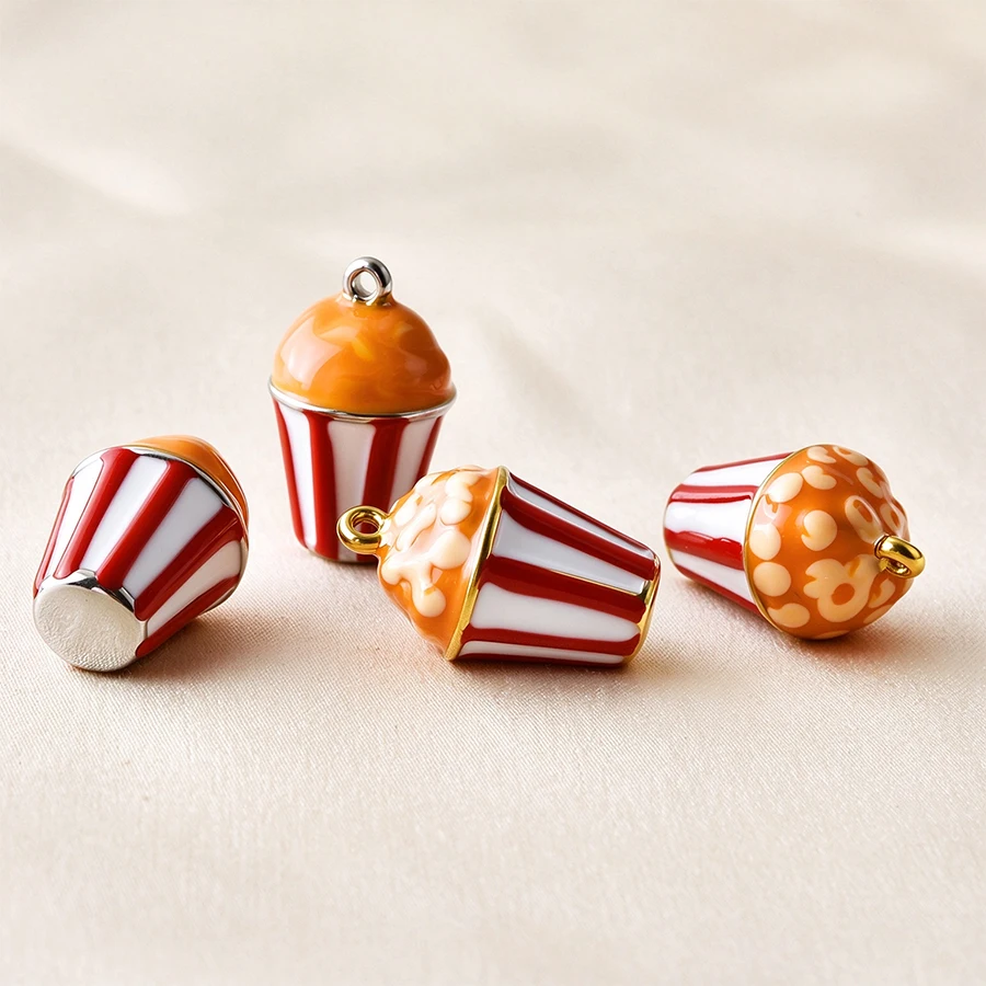 6Pcs Colorful Enamel Entertainment Snacks Party Charms Billiards Black 8 Popcorn Beer Mug Shopping Cart Boys And Girls Pendants