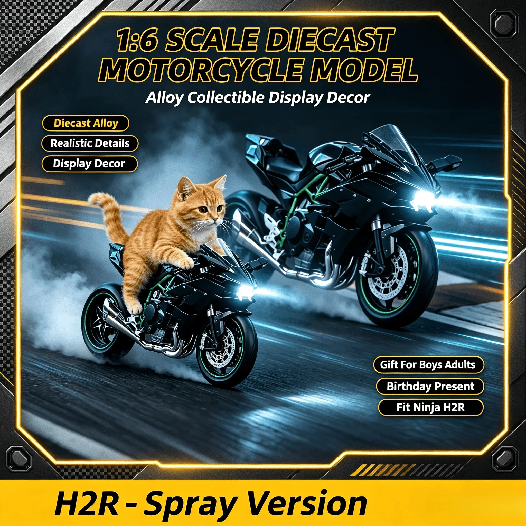 1:6 Scale Diecast Alloy Motorcycle Model Collectible Display Decor Gift For Boys Adults Birthday Present Fit Kawasaki Ninja H2R