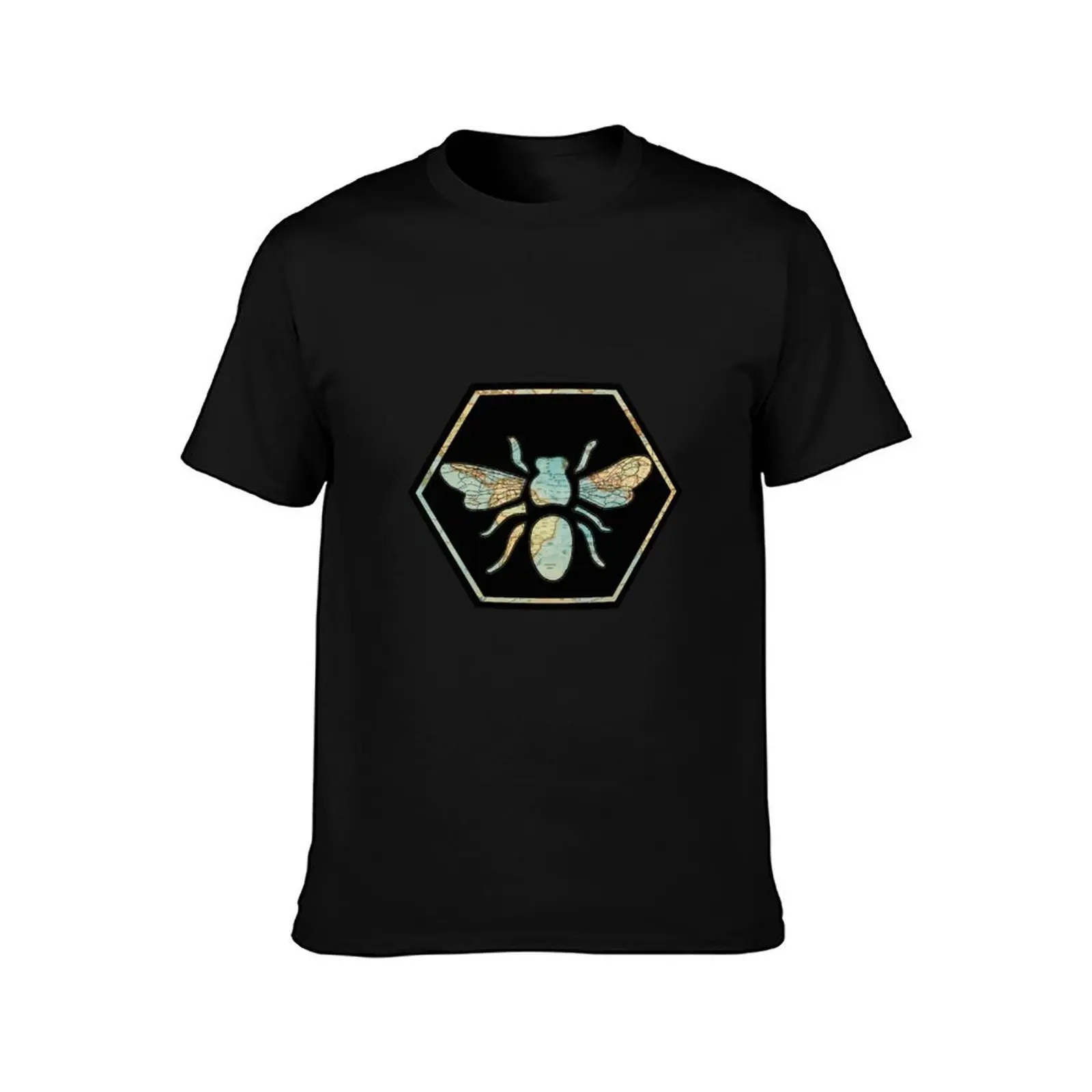 Honey Bee Hexagon T-Shirt, Summer Casual Cotton Tee, Oversized Streetwear Tops, Vintage Graphic Print, Loose Fit Short Sleeve